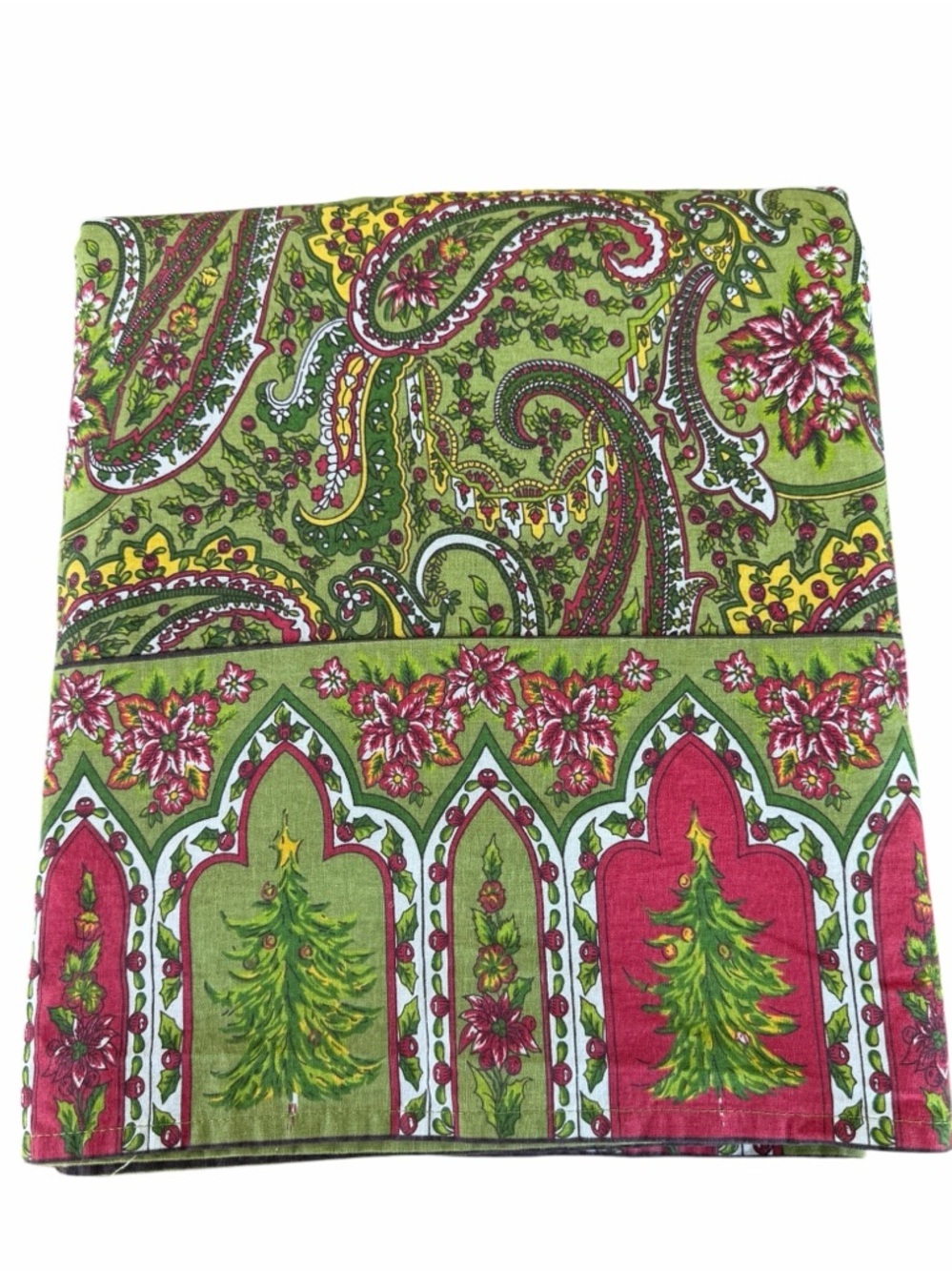 April Cornell Whimsical Paisley Christmas Holiday Tablecloth 61x101 Festive GUC